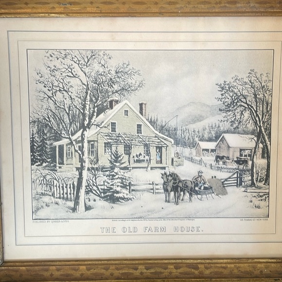 Currier & Ives The Old Farm House lithograph ca 1872 in antique frame (no glass) - Picture 2 of 15